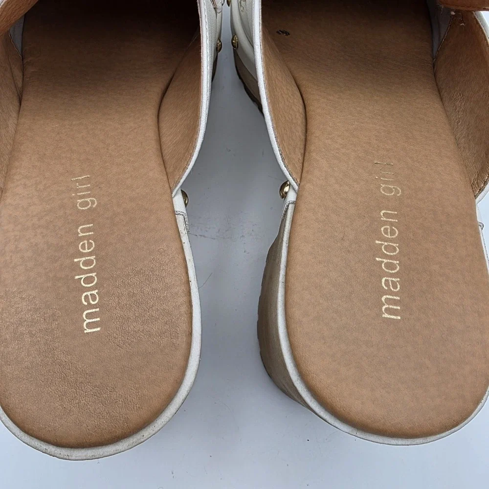 Madden Girl Clogs 9.5 Y2K Suzanne Platform  Mule Heels Ivory Bit Bridle Studded - Picture 10 of 13